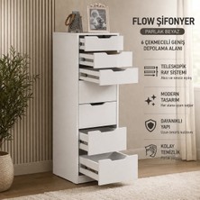 Pasific Home Flow Çekmeceli Şifonyer, Beyaz ,7 Çekmeceli