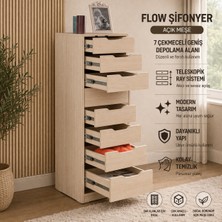 Pasific Home Flow Modern Tasarımlı Çekmeceli Şifonyer Açık Meşe 7 Çekmeceli 130 cm Yükseklik