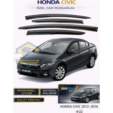 Honda Civic 2012-2016 Uyumlu Sport Cam Rüzgarlığı Takım 4'lü Takım Rüzgar Kesici, Yağmur Önleyici