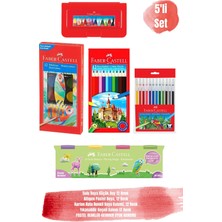 Faber-Castell 12 Renk Sulu Boya Pastel Boya Renkli Boya Keçeli Kalem ve 4X100 gr Oyun Hamuru 5'li Set