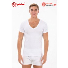Yıldız 355 Premium Erkek Beyaz Rahat Kalıp Derin V Yaka Kısa Kollu Mevsimlik Atlet/fanila/tshirt