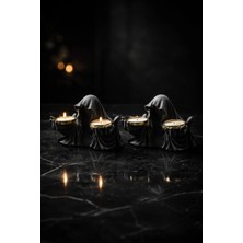 Yaratıcı Sanatlar Atölyesi 2'li Gotik Pelerinli Hayalet Mumluk Tealight Mumluk Dekoratif Mumluk Gothic Mumluk Goth Mumluk