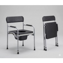 Deri Döşemeli, Kolçaklı, Sırt Dayamalı, Kaymaz Ayaklı, Yükseklik Ayarlanabilir, Taşınabilir Hazneli Hasta Tuvalet Klozet Sandalyesi