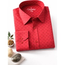 Varetta Erkek Kırmızı Gömlek Uzun Kollu Cepli Geniş Kesim Oxford Kaliteli Kumaş Baskılı