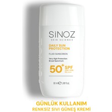 Sinoz SPF50+ Günlük Kullanım  Sıvı Güneş Kremi - Yeni Nesil Güneş Filtreleri İle Hibrit Formül 50ML