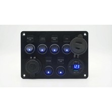 Revex 7 Tuşlu sigortalı Kontrol Paneli 12/24V 2xpd+Qc Hızlı Şarj + 12/24V Voltaj GÖSTERGESI+120W Çakmaklık