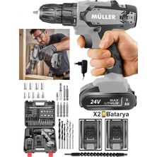 Müller Germany 36v5 Ah Çift Kartlı Çelik Şanzuman Bakır Sargılı 2 Akülü Şarjlı Matkap Vidalama 27 Pcs