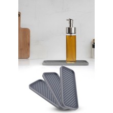 Omilife 3 adet Gri Silikon Tezgah Altlığı Yağdanlık Sabunluk Organizer Kaymaz Sunumluk 23x10 cm