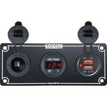 Goldsea Marine Şarj + Voltmetre + Usb Soketi Metal Çerçeveli 12-24V 60x160mm