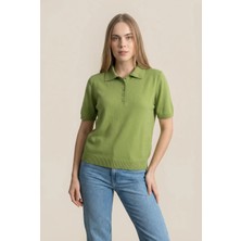 Shophia Polo Yaka Kısa Kollu Kadın Triko Tişört