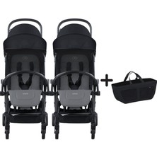 Bumprider Connect³ İkiz Bebek Arabası Black - Grey Melange & Yan Düzenleyici Çanta