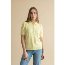 Shophia Polo Yaka Kısa Kollu Kadın Triko Tişört