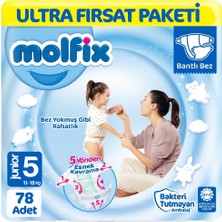 Molfix Bantlı Bebek Bezi 5 Beden 11 - 18 kg Ultra Fırsat Paketi 78 Adet
