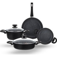 Aryıldız Solido Premium Derin Tencere Seti Granit Kaplama 6 Parça Siyah Renkli Ebatlar