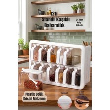 Citim Standlı 12LI Kendinden Yapışkanlı Kaşıklı Kapaklı Baharatlık Takımı - Beyaz-Beyaz