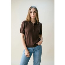 Shophia Polo Yaka Kısa Kollu Kadın Triko Tişört