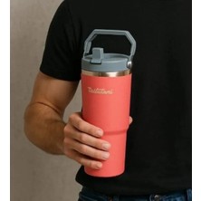 Tantitoni Shela, Aç-Kapa, Paslanmaz Çelik, Pipetli, Ttacaklı, Termos bardak, 900 ml, Pembe