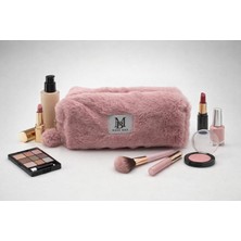 Pembe Peluş Ponponlu Makyaj Çantası