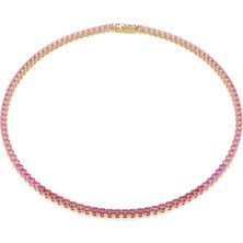 Swarovski Matrix Tennis Kolye, Yuvarlak Kesim Pembe Taşlarla Altın Rengi Kaplama Kadınlar İçin Özel Tasarım