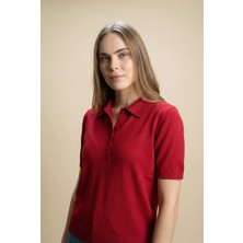 Shophia Polo Yaka Kısa Kollu Kadın Triko Tişört