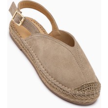 Limoya Lydia Hakiki Deri Bej Süet Hasır Detaylı Kadın Sandalet