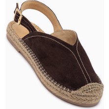 Limoya Lydia Hakiki Deri Kahve Süet Hasır Detaylı Kadın Sandalet