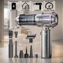 Mioji Mio 8 Plus 2in1 6000mAh 16000Pa Taşınabilir Araç ve Ev Mini Şarjlı Süpürgesi ve Hava Üfleme Cihazı - Gümüş