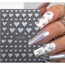Aeç Tasarım Gümüş Renkli Kalpli Tırnak Süsleme Stickerı Nail Art Süslemeleri