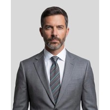 1001 Kravat Turkuaz Çizgili Gri Kravat - 8 cm genişliğinde