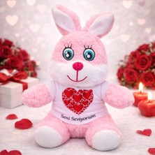 Flamex Seni Seviyorum Tişörtlü Pembe Peluş Tavşan