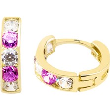 Bilezikci Pembe Taşlı Altın Halka Bebek Küpesi