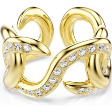 Swarovski Dextera Açık Yüzük, Yuvarlak Kesim, Beyaz, Altın Rengi Kaplama