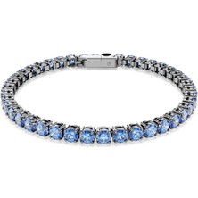 Swarovski Matrix Tennis Bileklik, Yuvarlak Kesim, Mavi, Rutenyum Kaplama