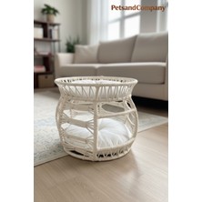 El Örgüsü 2 Katlı Kedi Köpek Yatağı ve Evi Krem, 53X50 Cm, Modern Çift Katlı Evcil Hayvan Ranzası