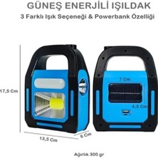 Güneş Enerjili Işıldak ve Powerbank Özellikli Kamp Lambası 300 gr Hafif Taşınabilir Yapı