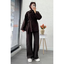 Miraydin Butik Kadın Belden Bağlamalı Pantolonlu Kot Takım - Kahverengi