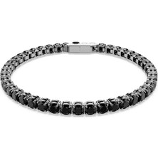 Swarovski Matrix Tennis Bileklik, Yuvarlak Kesim, Siyah, Rutenyum Kaplama