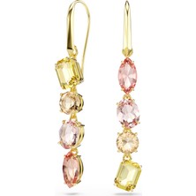 Swarovski Gema Damla Küpeler, Asimetrik Tasarım, Karışık Kesimler, Pembe, Altın Rengi Kaplama