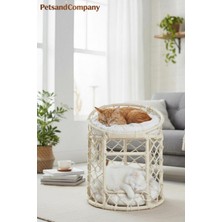 Pets And Company Lüks Iki Katlı Kedi Evi, El Yapımı Özel Tasarım Örgü Kedi Yatağı, Modern Kedi Kulübesi Beyaz