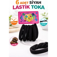 6 Adet Siyah Lastik Toka Kalın Saç Lastiği Dayanıklı Esnek Saç Toplama Tokası Kadın ve Kız Çocuk Saç Aksesuarı