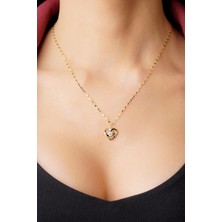 Fiyonk Kuyumculuk 14 Ayar Altın Aynalı Zincir Taşlı Kalp Kolye