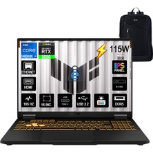 Asus Tuf Gaming F16 FX608JHR-RV052 8gb RTX5050 115W Intel Core I7-14650HX 32GB Ram 1tb SSD Windows 11 Pro 16 Inç Wuxga 165Hz Taşınabilir Bilgisayar+Boz Çanta