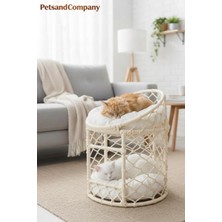 Lüks Iki Katlı Kedi Evi, El Yapımı Özel Tasarım Örgü Kedi Yatağı, Modern Kedi Kulübesi Krem