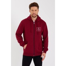 Stores36 Unisex Tam Fermuarlı Kapşonlu özel Tasarım Sweatshirt - Bordo