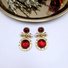 Merve Takı Bordo Vintage Tasarım Küpe