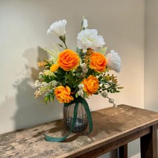 Sedosh Home Vision Turuncu Beyaz Şakayık Yapay Çiçek Aranjmanı Cam Vazoda Dekoratif