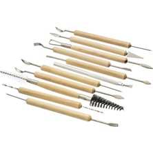 Art Seramik Modelaj Detay Seti 11'li Temizleme ve Oyma Araçları Ahşap Saplı