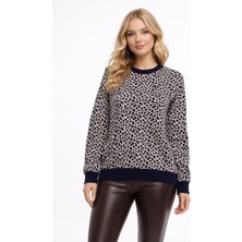 Gürkan Kadın Leopar Desen Triko Kazak BGL-ST05285