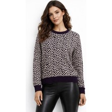 Gürkan Kadın Leopar Desen Triko Kazak BGL-ST05284