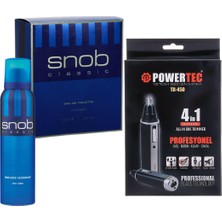 Snob Classic Erkek Parfümü 100ML + Deo 150ML + Powertec 4'ü 1  Sakal Kaş Burun Kulak Kıl Tüy Alma Seti